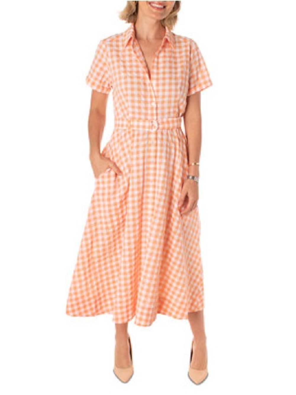 Maison Tara Gingham Belted Midi Shirtdress